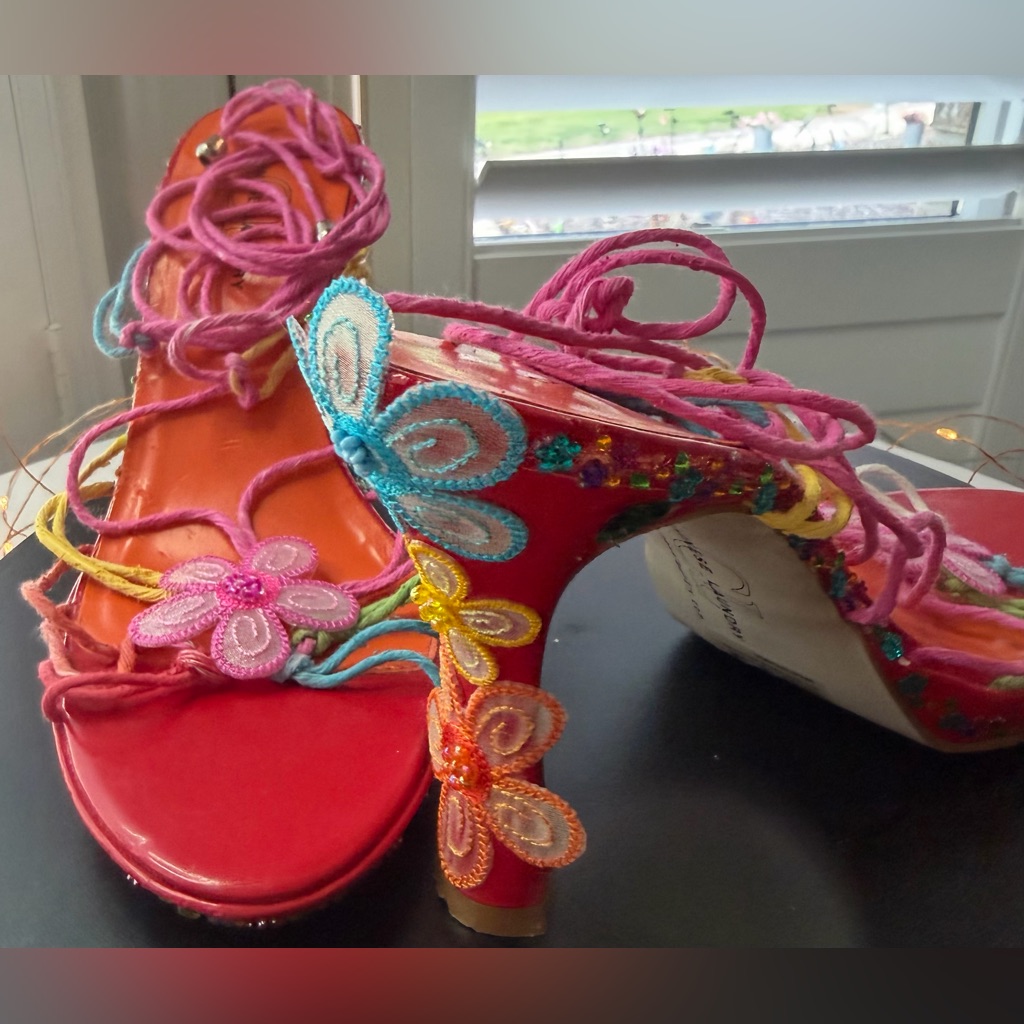 Ooak Bright Lights Strappy Rainbow Gladiator Statement Platform Heels, Sz 8.5